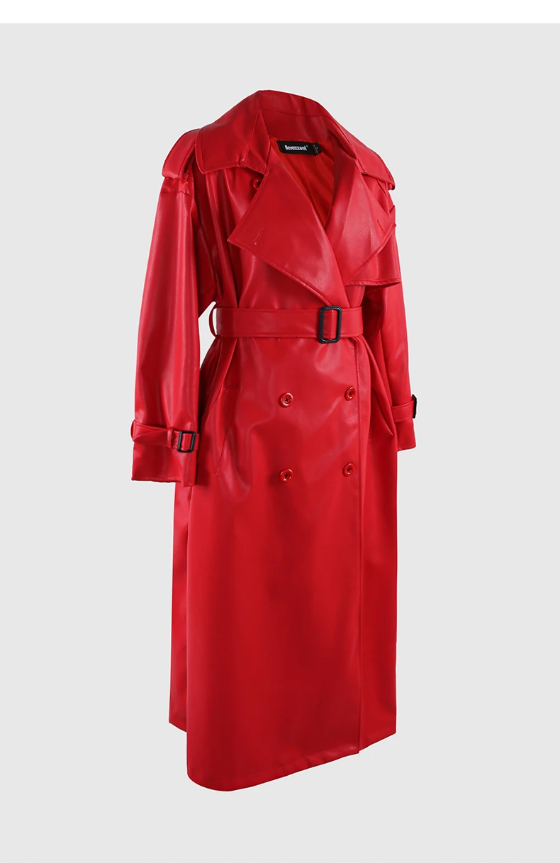 Nerazzurri Spring Autumn Long Oversized Black Pu Leather Trench Coat for Women Belt Double Breasted Loose Casual Korean Fashion