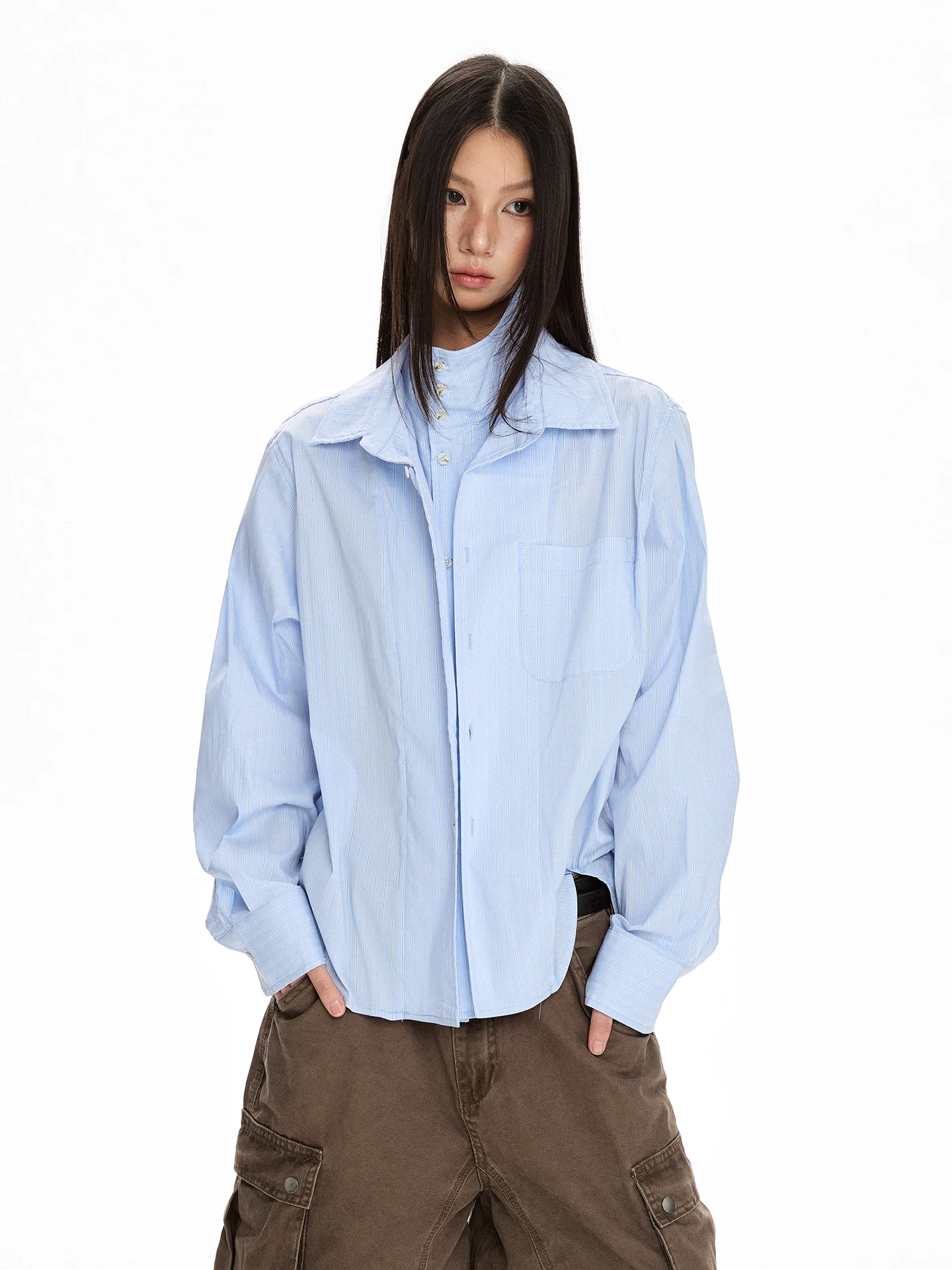 

VAT American Retro Silhouette Court Sle Long Sve irt Women Loose Casual Open Cardigan Commuting Outerwear