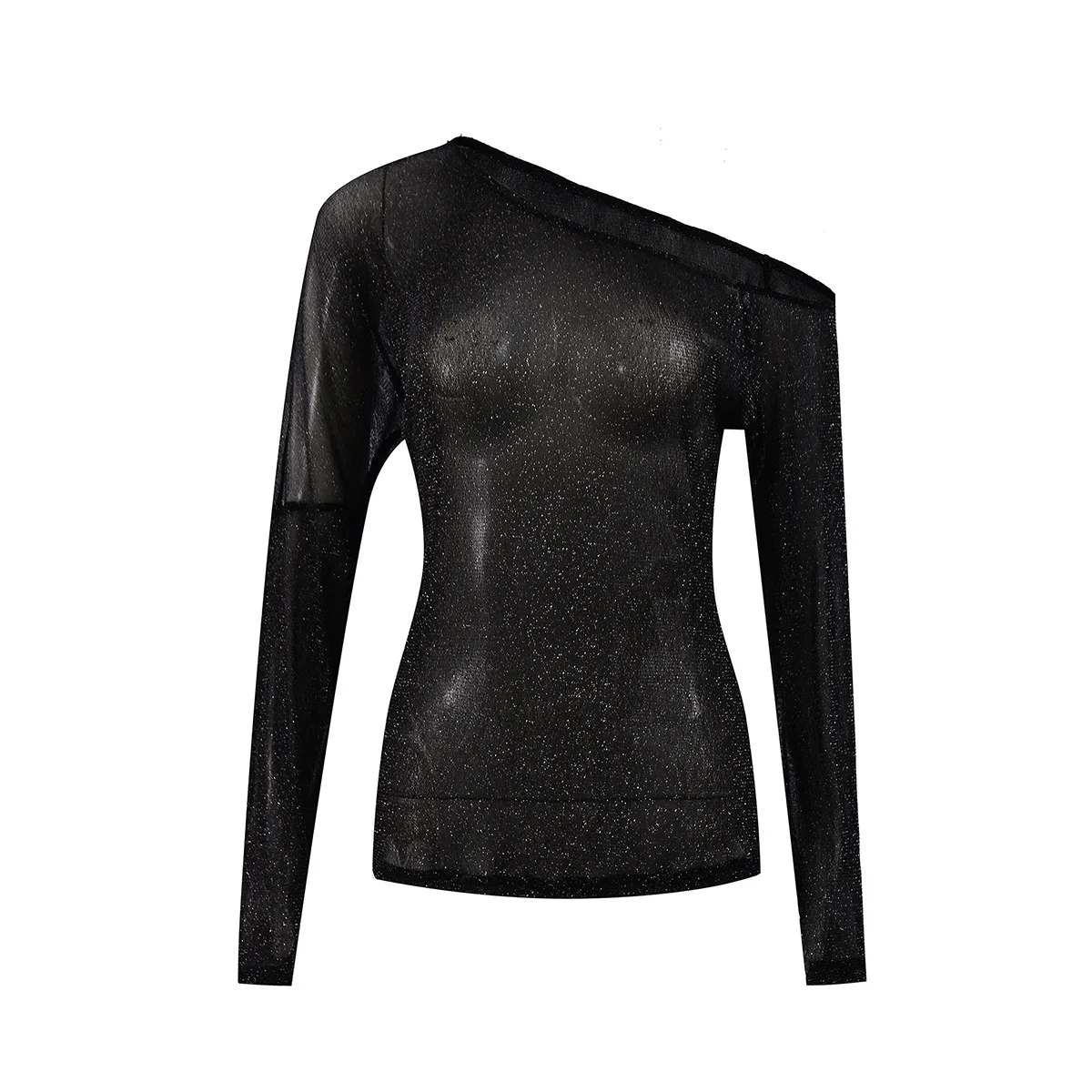 2025 Summer New Products Are Sold Quickly, Hot-selling Models, Sexy Slanted Shoulder Perspective Silver European  Tops Cw58597