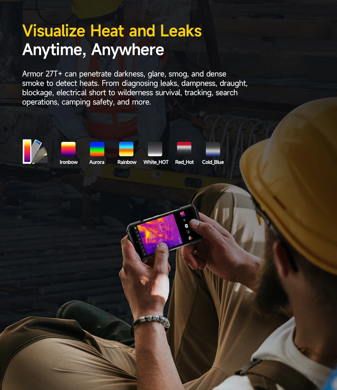 Ulefone Armor 27T+ 4G THERMAL BY FLIR® Rugged Phone 10600mAh Up to 24GB+256GB 6.78"FHD 120Hz Night Vision Android 15 Smartphone