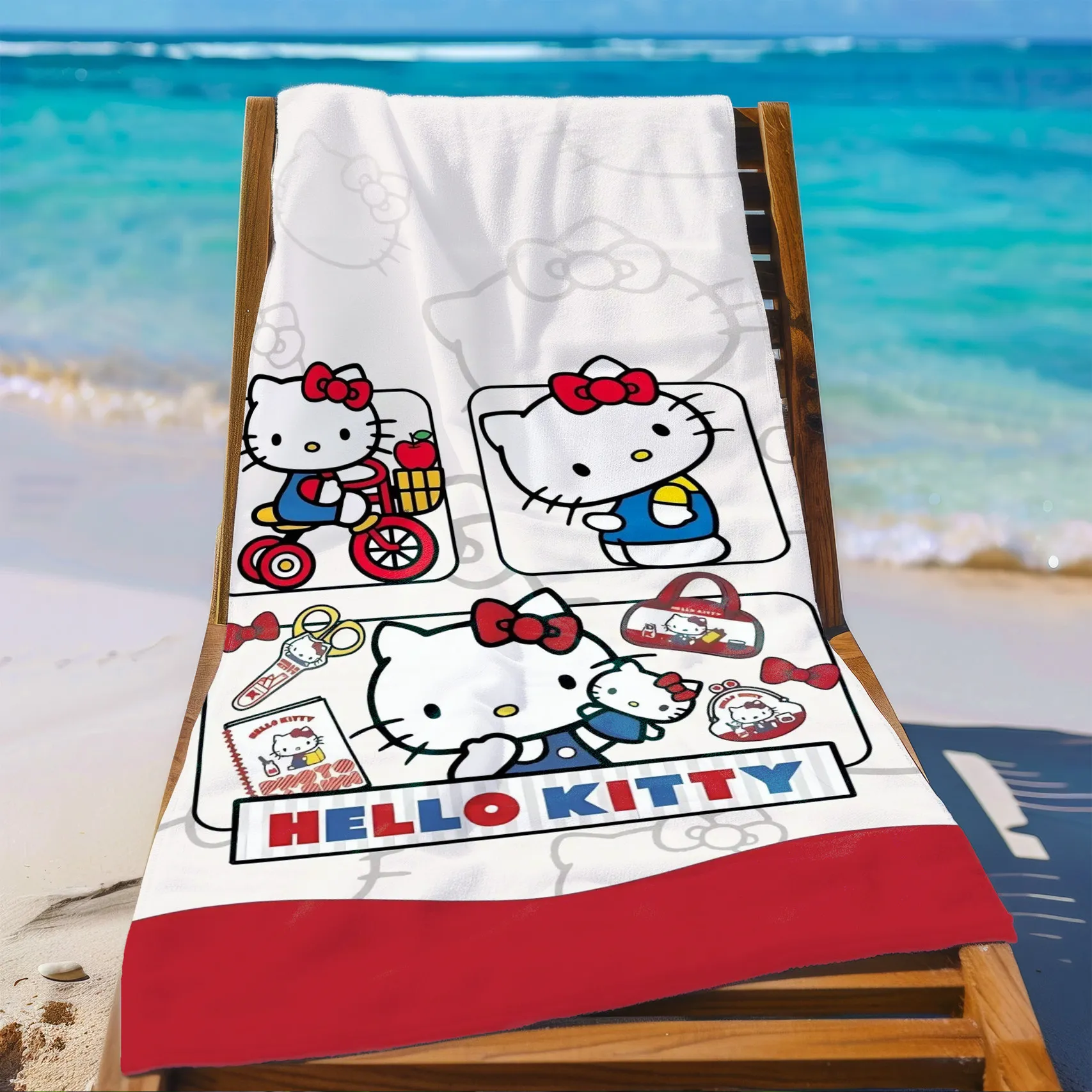 

Большое банное полотенце Hello Kitty из супертонкой микрофибры, мягкое и впитывающее, милое, очаровательное, размер 70x140 см, подходит для пляжа или использования на открытом воздухе.