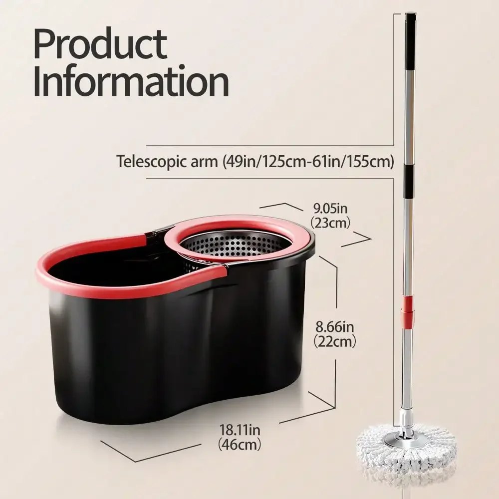 Soiven Mop And Bucket Set With 360° Rotatable Mop 3 Microfiber Heads 61-Inch Adjustable Handle Efficient Cleaning Supplies