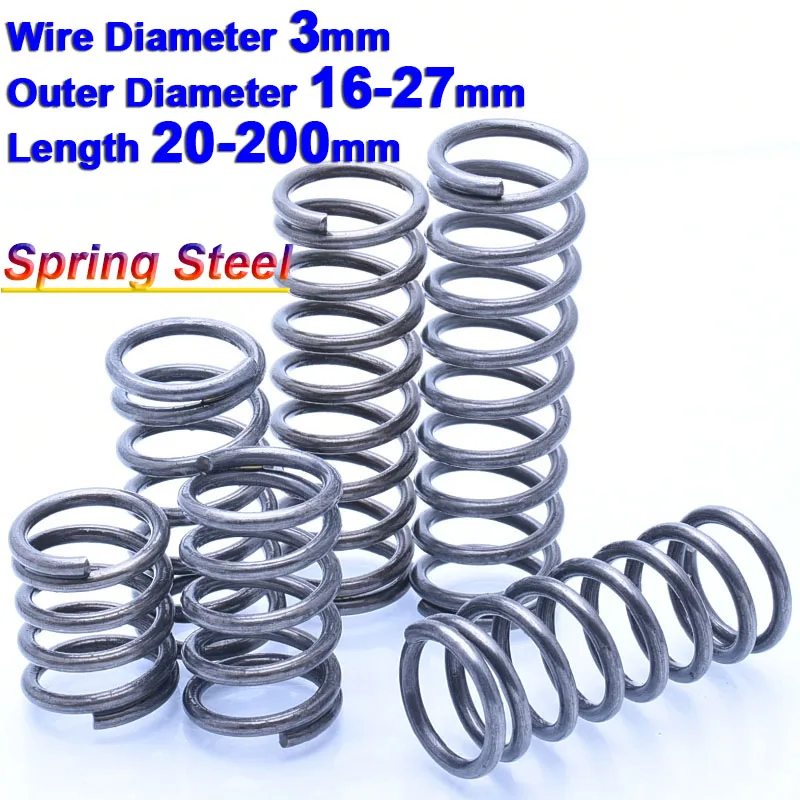 

3mm Compression Spring Cylidrical Coil Rotor Return Compressed Springs Release Pressure Spring Steel OD 16-27mm Length 20-200mm