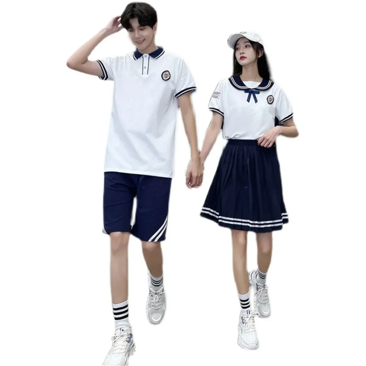 Uniforme escolar de formatura verão conjunto de camiseta de manga curta para alunos do ensino fundamental e médio, estilo universitário britânico, Kor