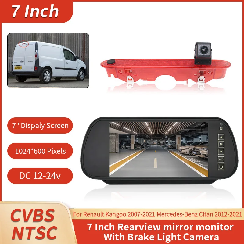 

7-inch Car Rearview Mirror Display Screen With Car Brake Light Camera For Renault Kangoo 2007-2021 Mercedes-Benz Citan 2012-2021