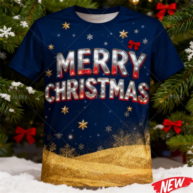 

Colorful Merry Christmas T Shirt Men Women 3d Printing Cartoon Xmas Tee Shirts 2026 New Year Short Sleeve Round Neck T-shirt