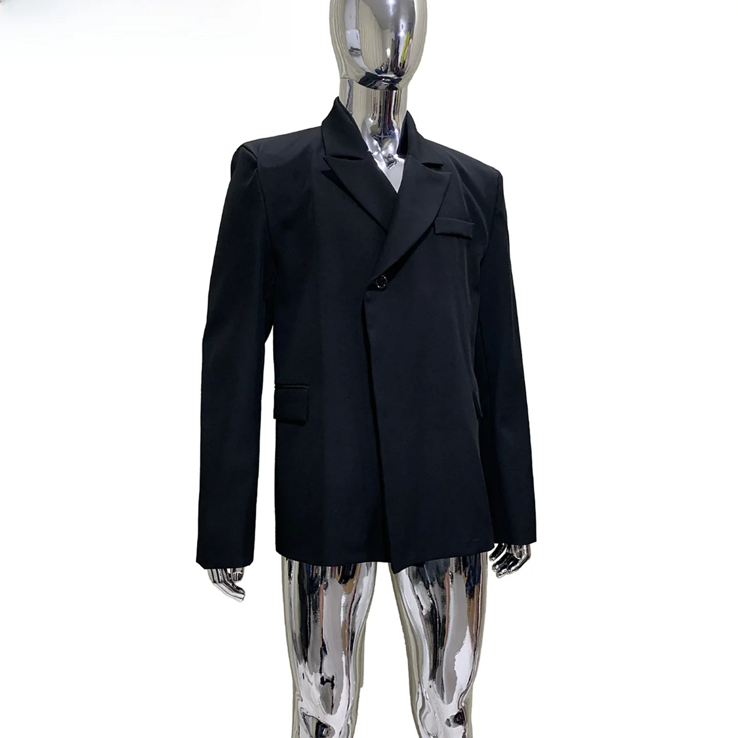 Nerazzurri Irregular Outerwear Slim Fit Men's Suit Jacket Fashion Urban Style Polyester Fabric Long Sleeve Single Button