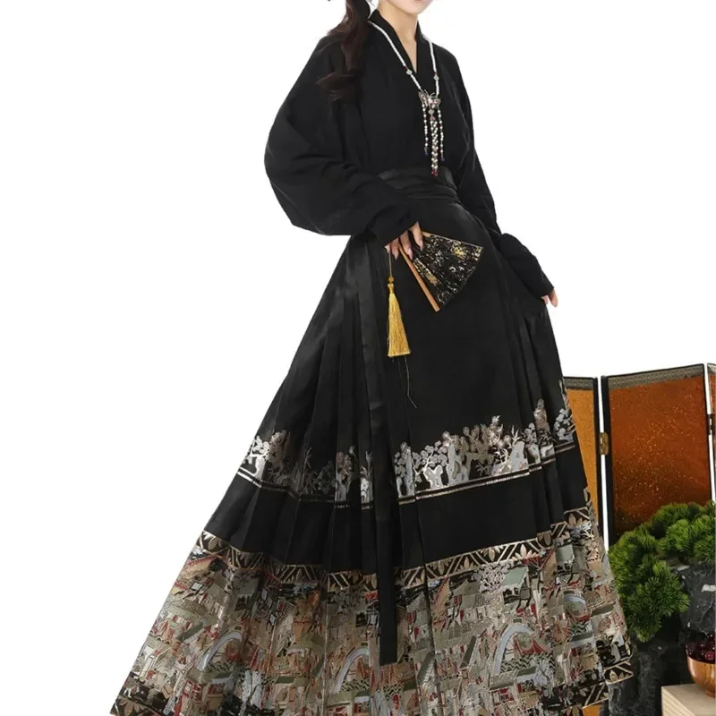 

Chinese Style Mamian Dress Along the River During the Qingming Festival Horse Face Dress Costume Ming Dynasty Hanfu Dress