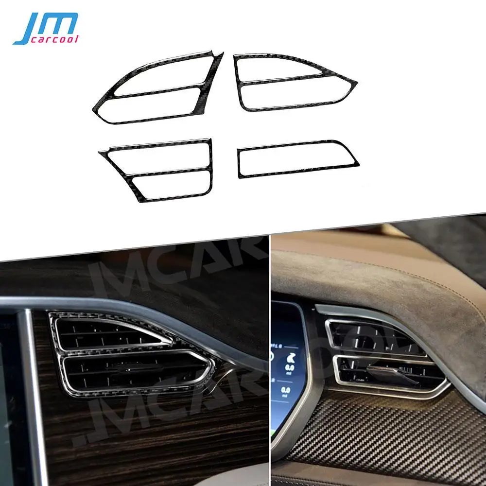 

For Tesla Model X 2015-2019 Carbon Fiber Car Central Console Air Vent Outlet Trim Frame Cover Stickers 4 PCS/Set