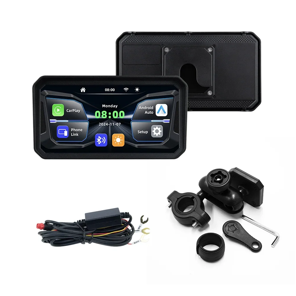 Qzonnect 2025 6" GPS para motocicleta CarPlay Android Auto, IP67, 5GHz WiFi, Bluetooth 5.0, TPMS opcional, TF Max 64G