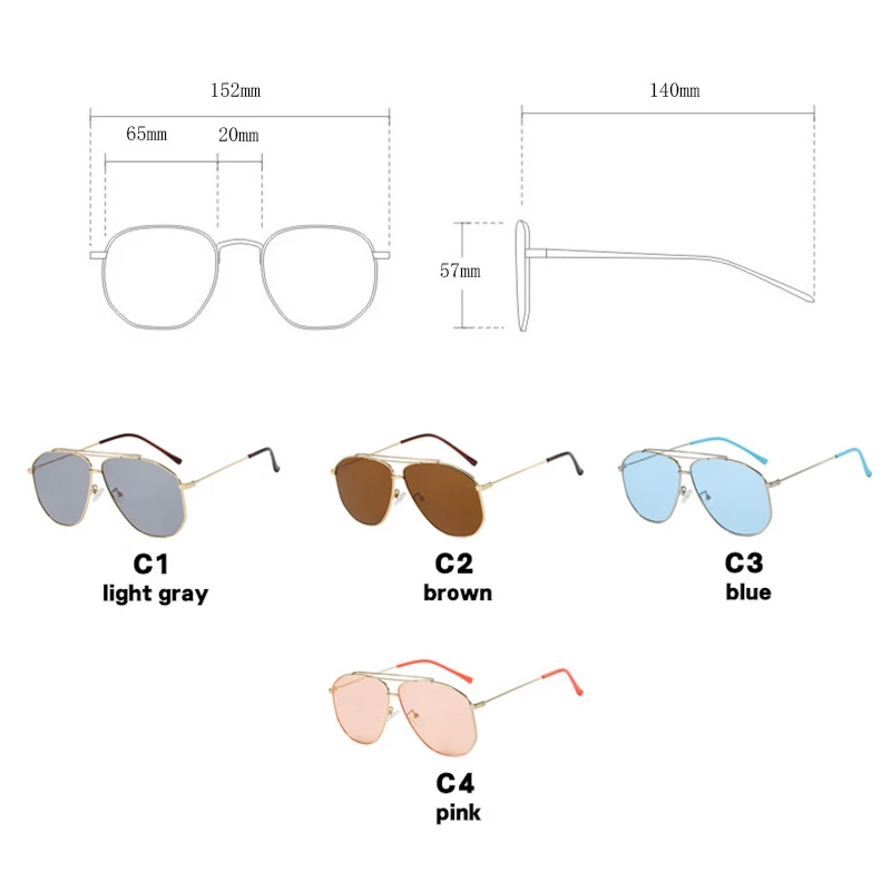 SO&EI Ins Popular Fashion Oversized Metal Double Bridges Pilot Sunglasses Women Shades UV400