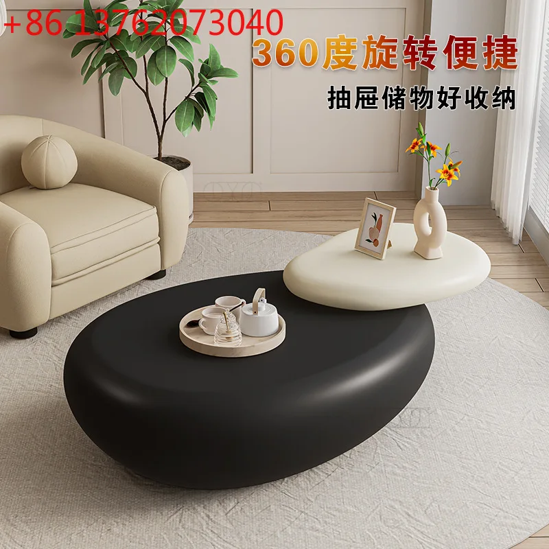 

Pebble rotating coffee table living room tea table cream wind movable designer