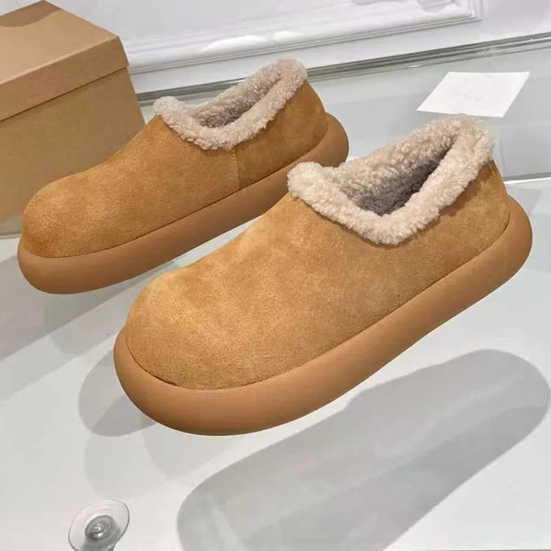 

High Quality Snow Boots Genuine Leather Casual Slip-On Winter Warm Shoes Fur Integrated Sports Shoes