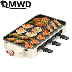 DMWD Multifunctional Electric Grill Smokeless BBQ Kebab Machine Non-stick Teppanyaki Fried Steak  Frying Pan With Hand Disk 220V