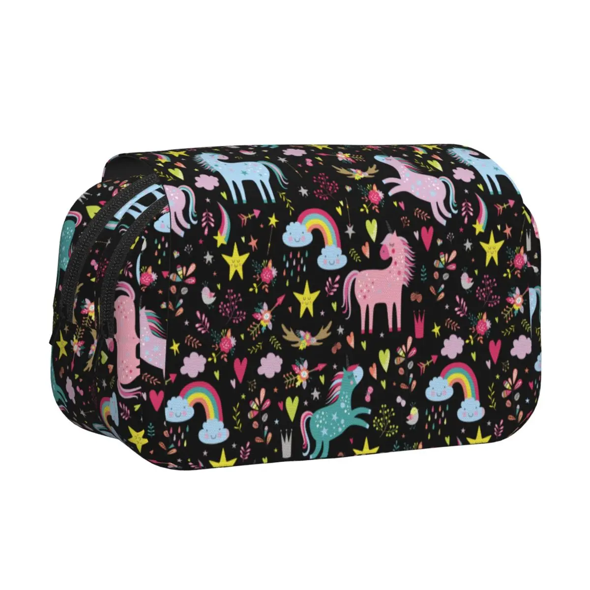 Cartoon Cute Unicorn Double Clamshell Pen Case Pencilcases Pen for Student Large Storage Bag School Supplies Gifts Stationery