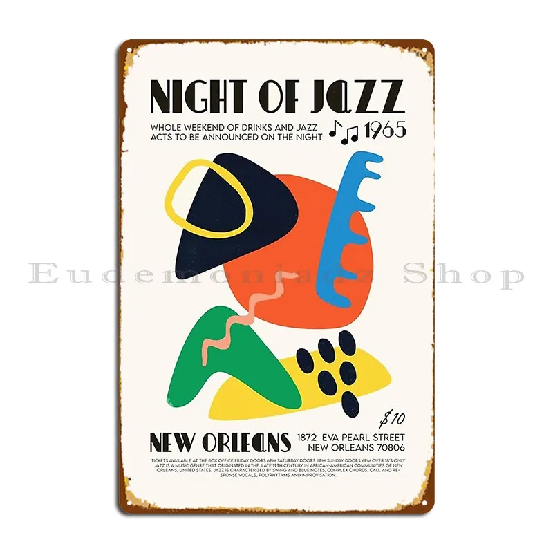 Night Of Jazz 1965 Metal Plaque Poster Personalized Living Room Garage Plaques Design Wall Decor Tin Sign Poster