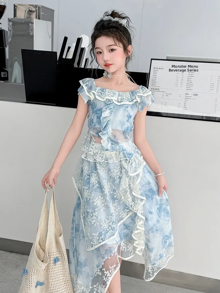 

Princ Sle Summer Outfit Girls Dr Two Piece Set Me Skirt Breathable Faionable Korean ort Sve Outdoor Wear