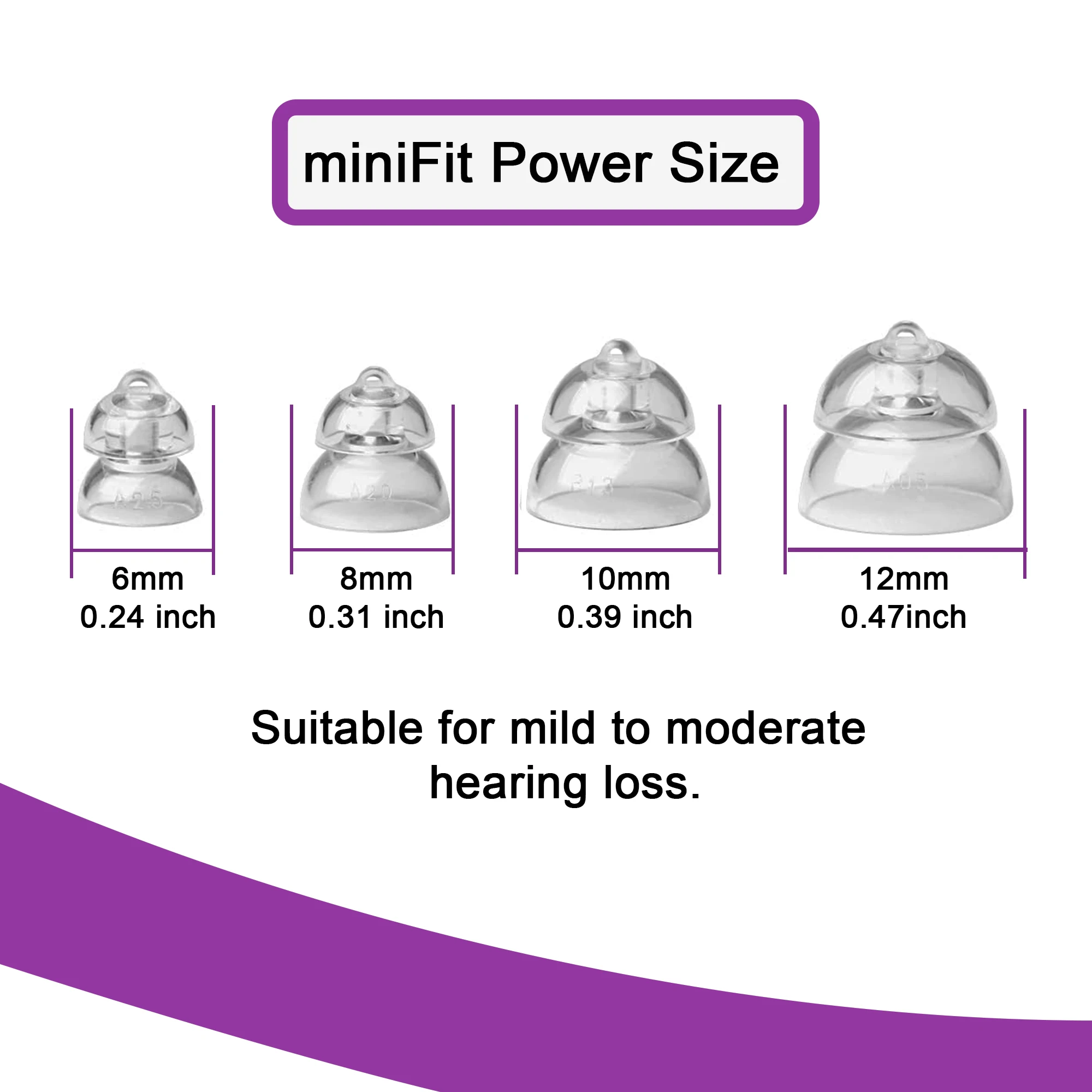 10pcs - Hearing Aid Domes for Oticon Replacements, Minifit Power Domes (6mm/8mm/10mm/12mm), Universal Domes for Oticon Hearing A