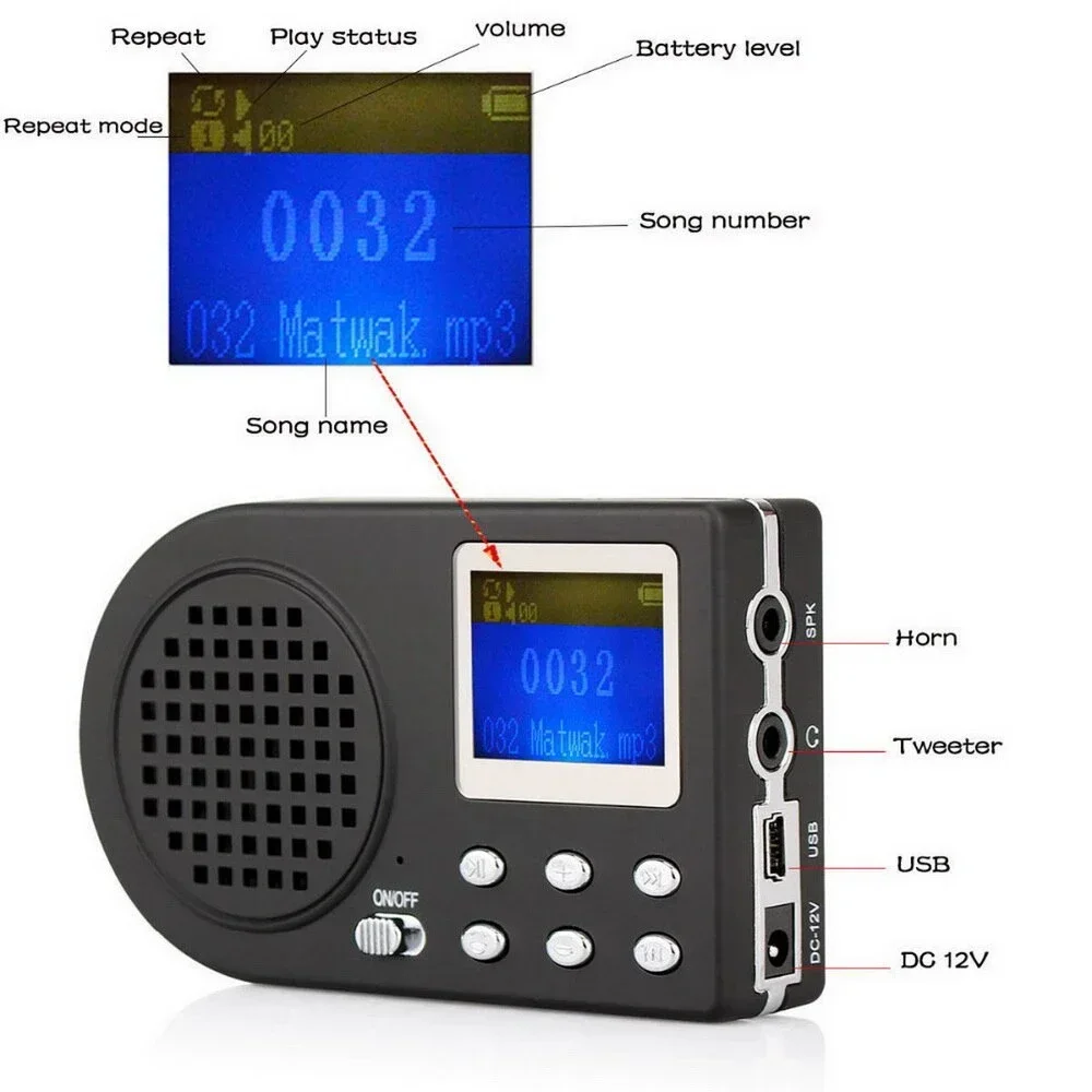 Outdoor Digital MP3 Player Electronic Sound Caller Device with LCD Screen Loudspeaker Player Amplifier No Remote Control