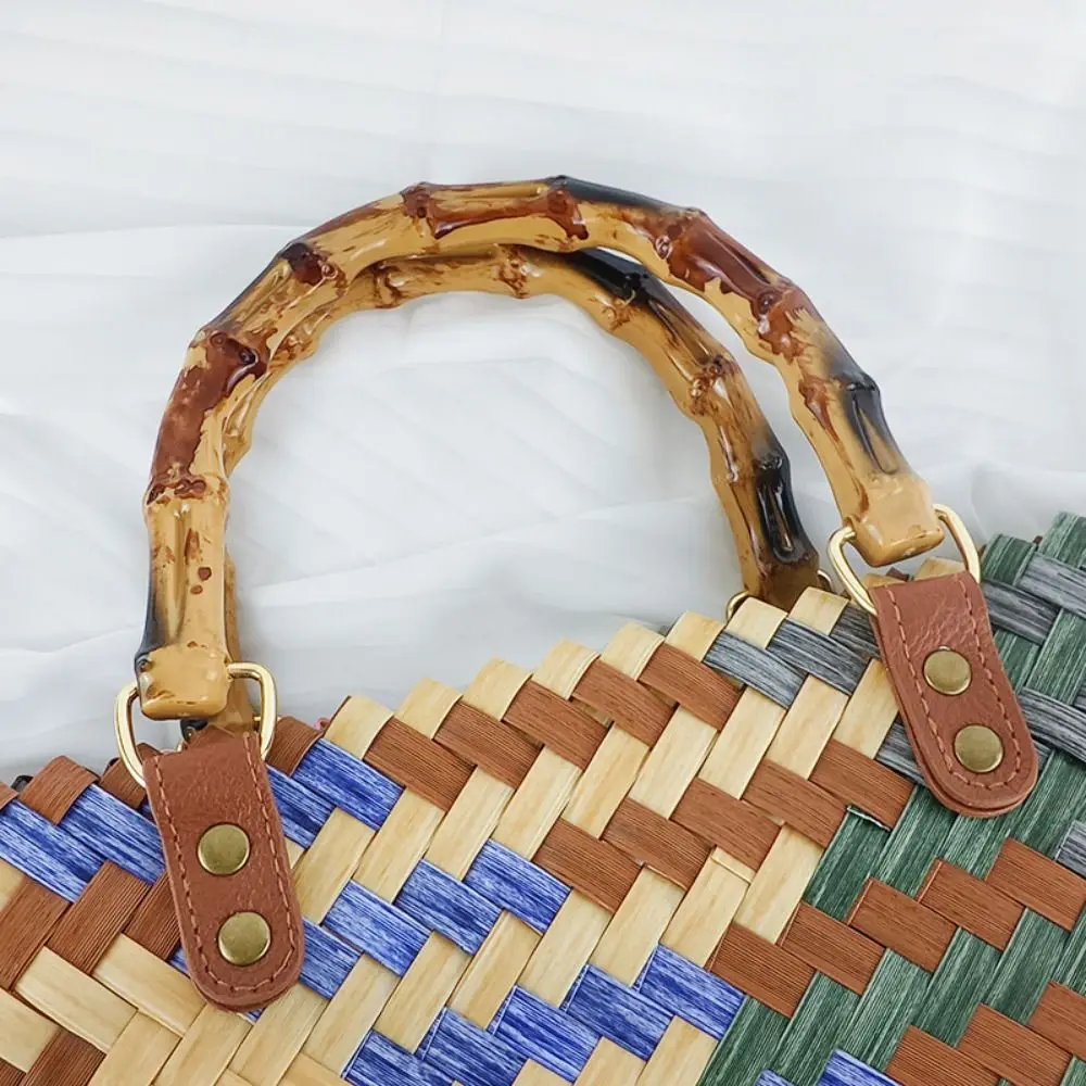 Bolso tejido a rayas Retro creativo, bolso de mano tejido con patrón de cachorro, bolso de mano INS de gran capacidad para mujer, bolso de verano para viaje diario