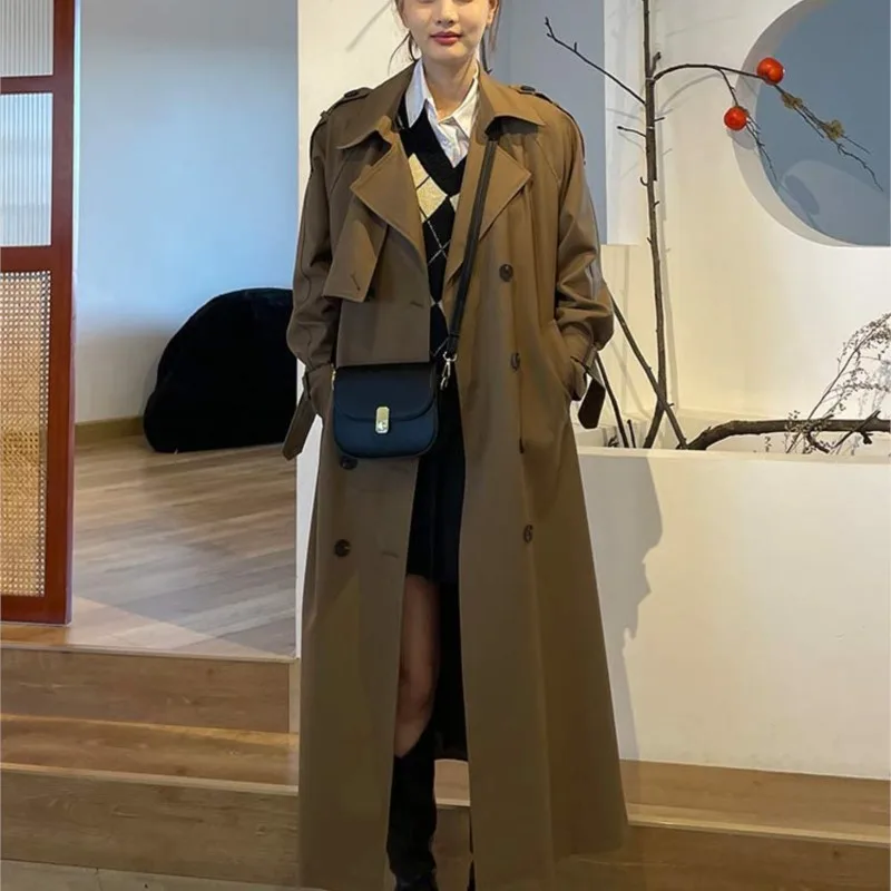 Korean Style Windbreaker Coat Women's New Long below the Knee Loose Casual