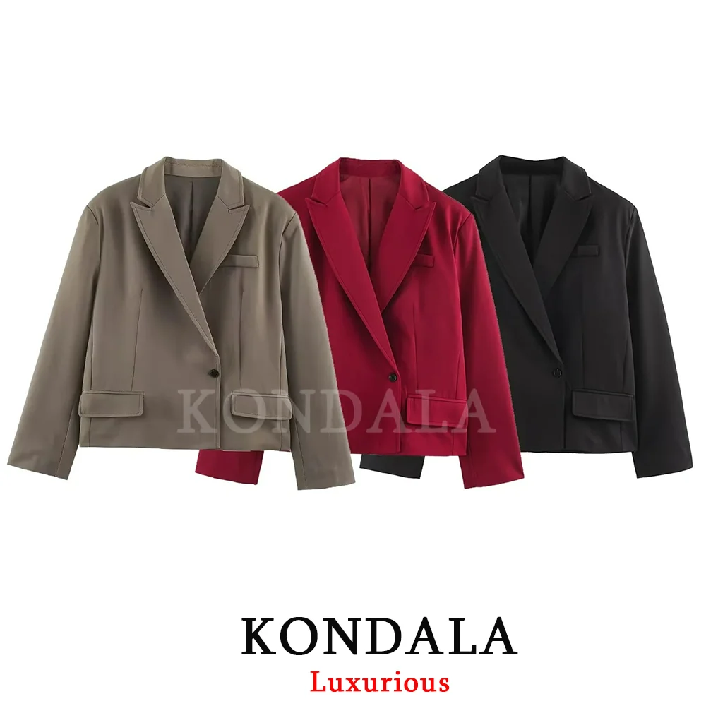 KONDALA Office Lady Casual Chic Women Blazer V Neck Single Button Long Sleeve Blazer Fashion 2026 Autumn Holiday Casual Blazer