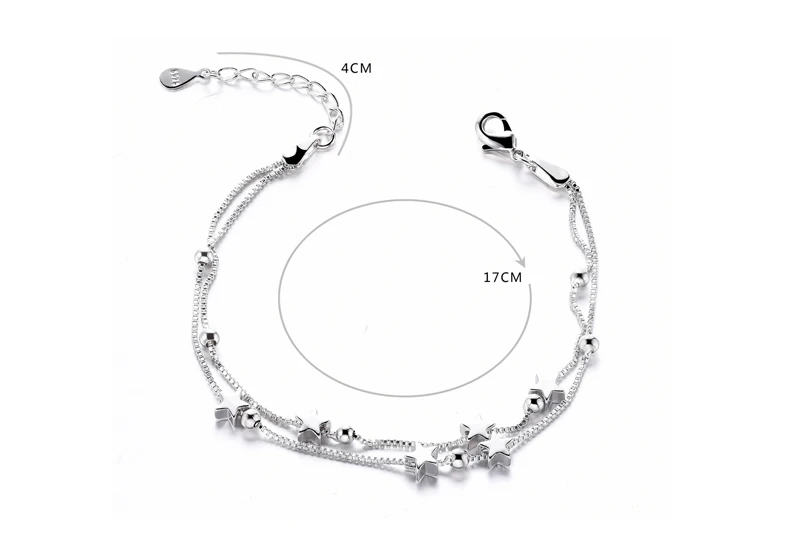 LMNZB Fashion Jewelry 100% Tibetan Silver Double Layer Link Bracelets With Stars and Beads Charms Bracelets for Women SL63