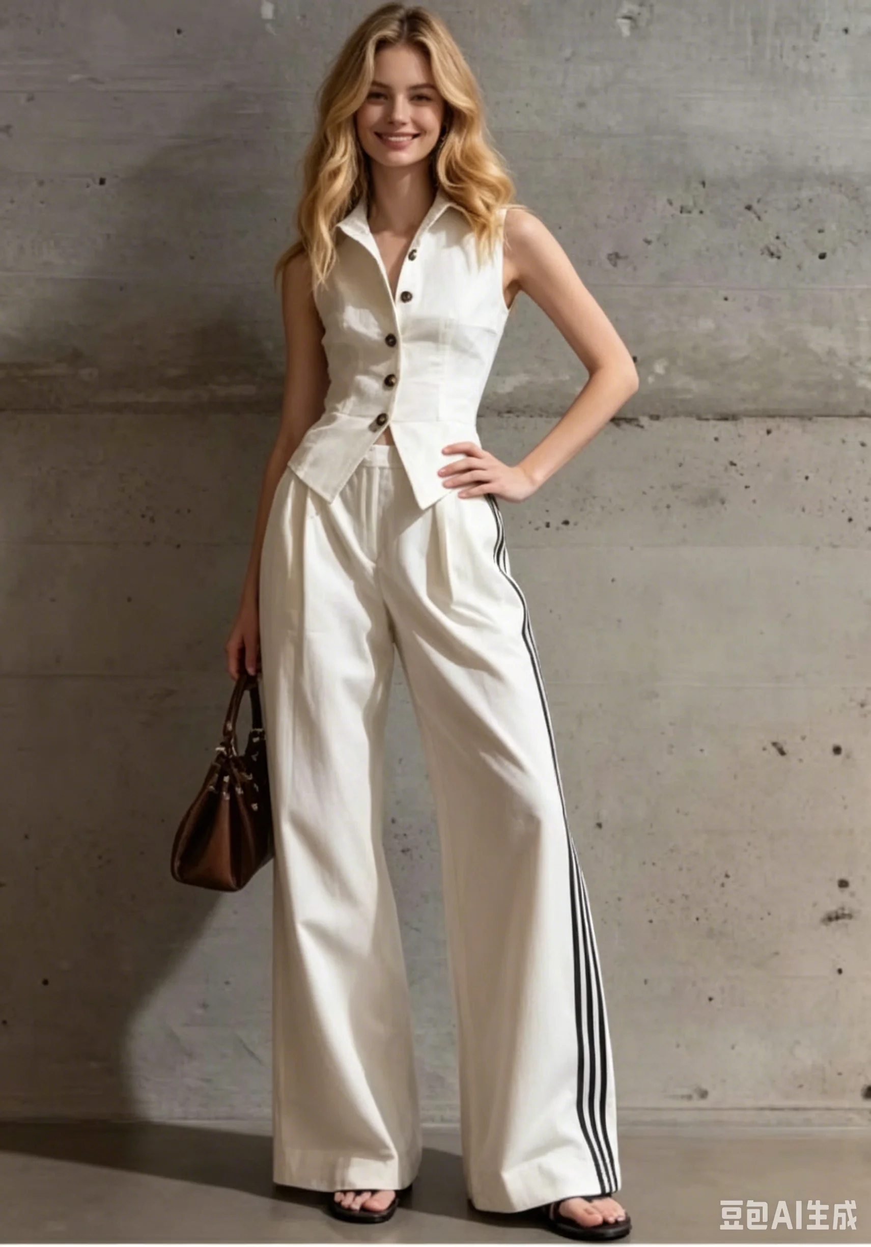 

Women's New Elegant Lapel Two-piece Sets Fashionable Solid Color Sleeveless Single Breasted Waist Cinched Shirt Casual Pants Set
