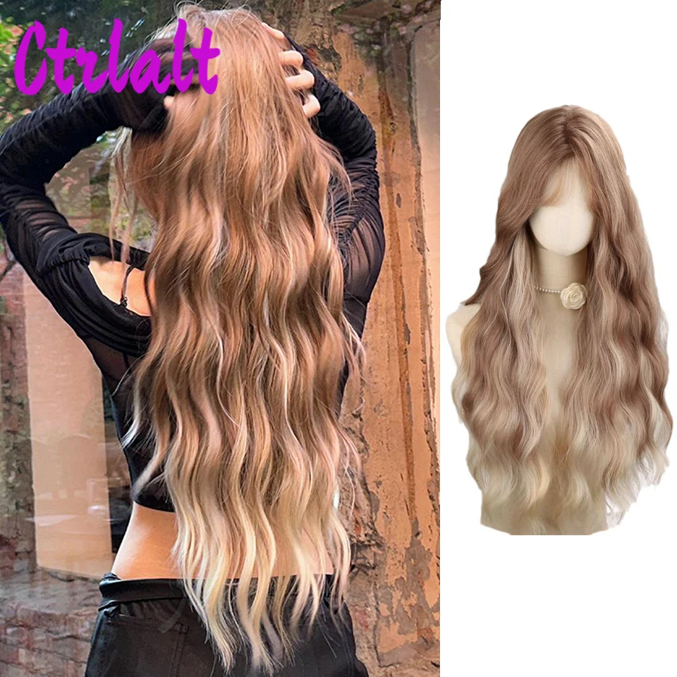 

Long Wavy Synthetic Ombre Brown Platinum Blonde Wigs for Women Heat Resistant Natural Cosplay Party Lolita Hair Wigs