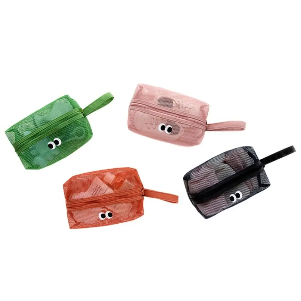 Portable Candy Color Makeup Pouch Large-capacity Big Eyes Pencil Bag Zipper Mesh Swimming Bag Travel