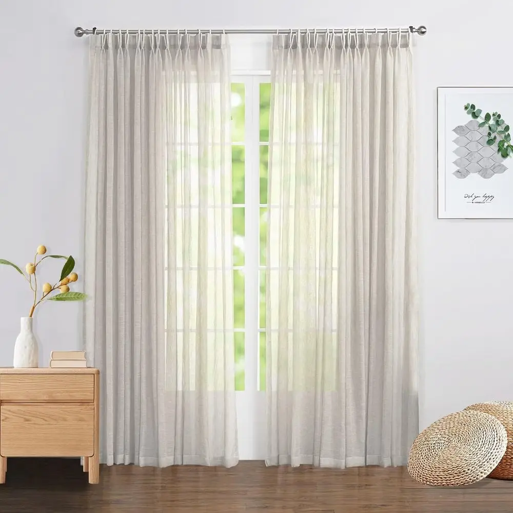 

Sheer Linen-Look Pinch Pleat Curtain Panels, 52 x 180, Set of 2
