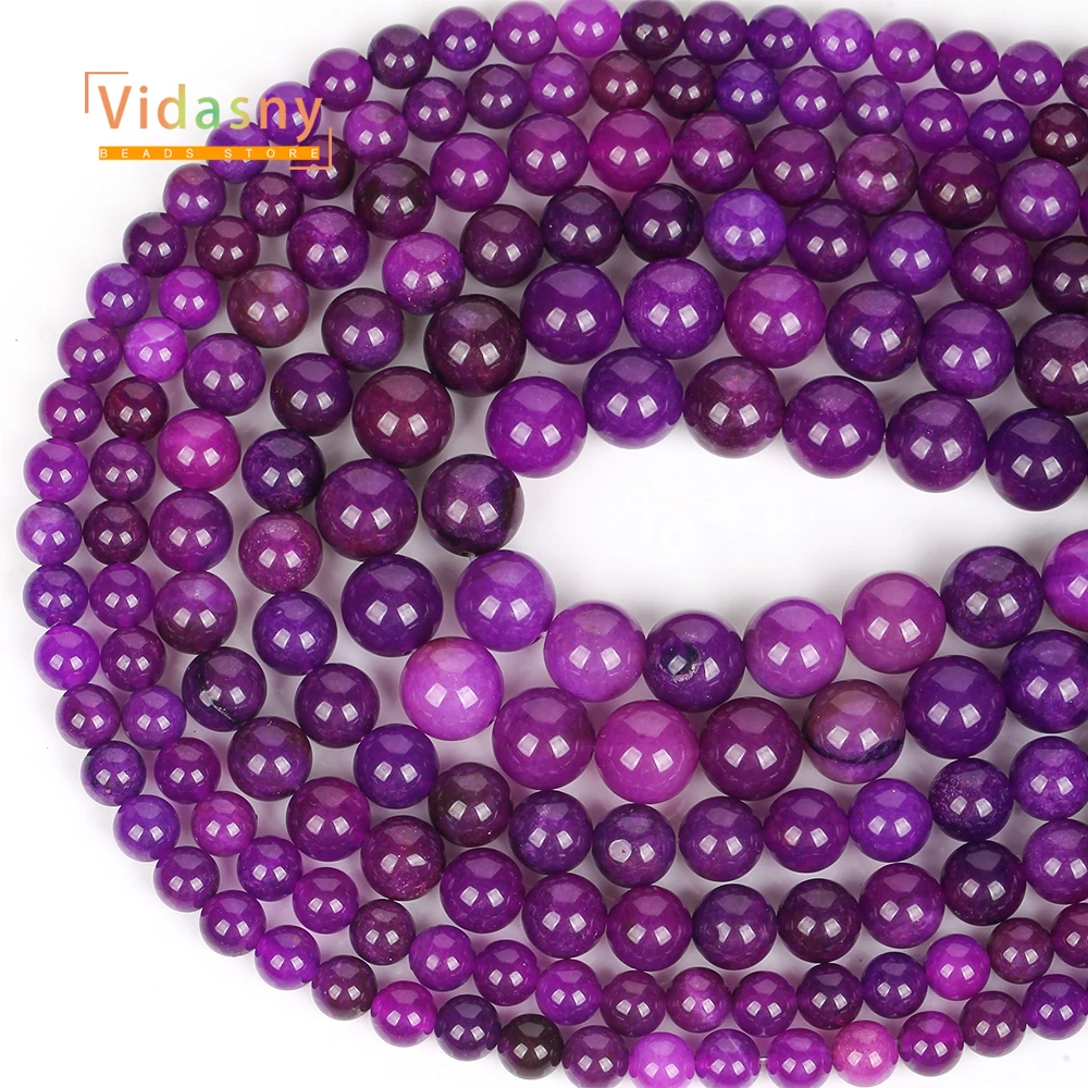 Natursteinperlen, lila Achat-Chalcedon-Perlen für die Schmuckherstellung, runde lose Perlen, DIY-Zubehör, Armband, 6/8/10 mm, 15 Zoll – Detail 5