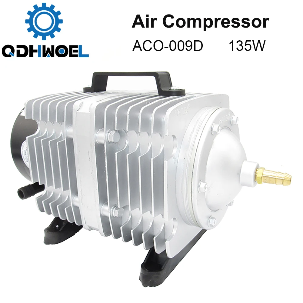 QDHWOEL 135W Compressor de ar Bomba de ar magnética elétrica para máquina de corte e gravação a laser CO2 ACO-009D