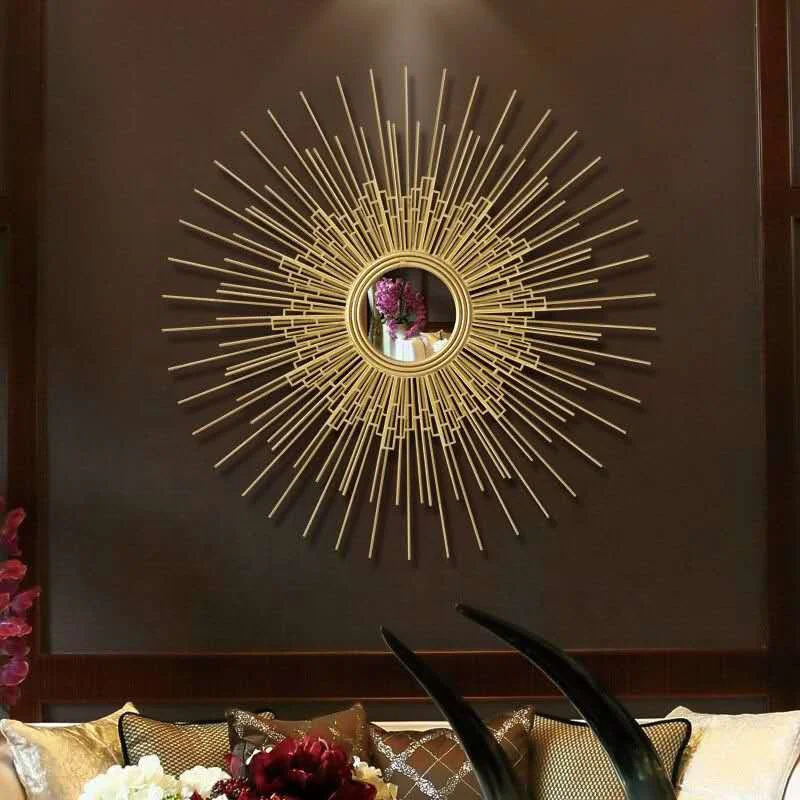 Light Luxury Creative Sun Shape Design Wall Hanging Mirror For Living Room Bedroom Background Wall Decor Mirror