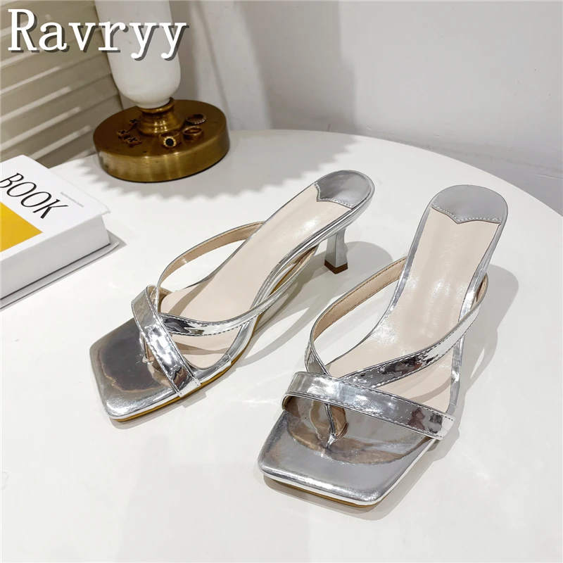 Summer Party Shoes Ladies Square Toe Medium Heels Slippers Brand Design Fashion Ladies Pinch Toe Muller Sandals