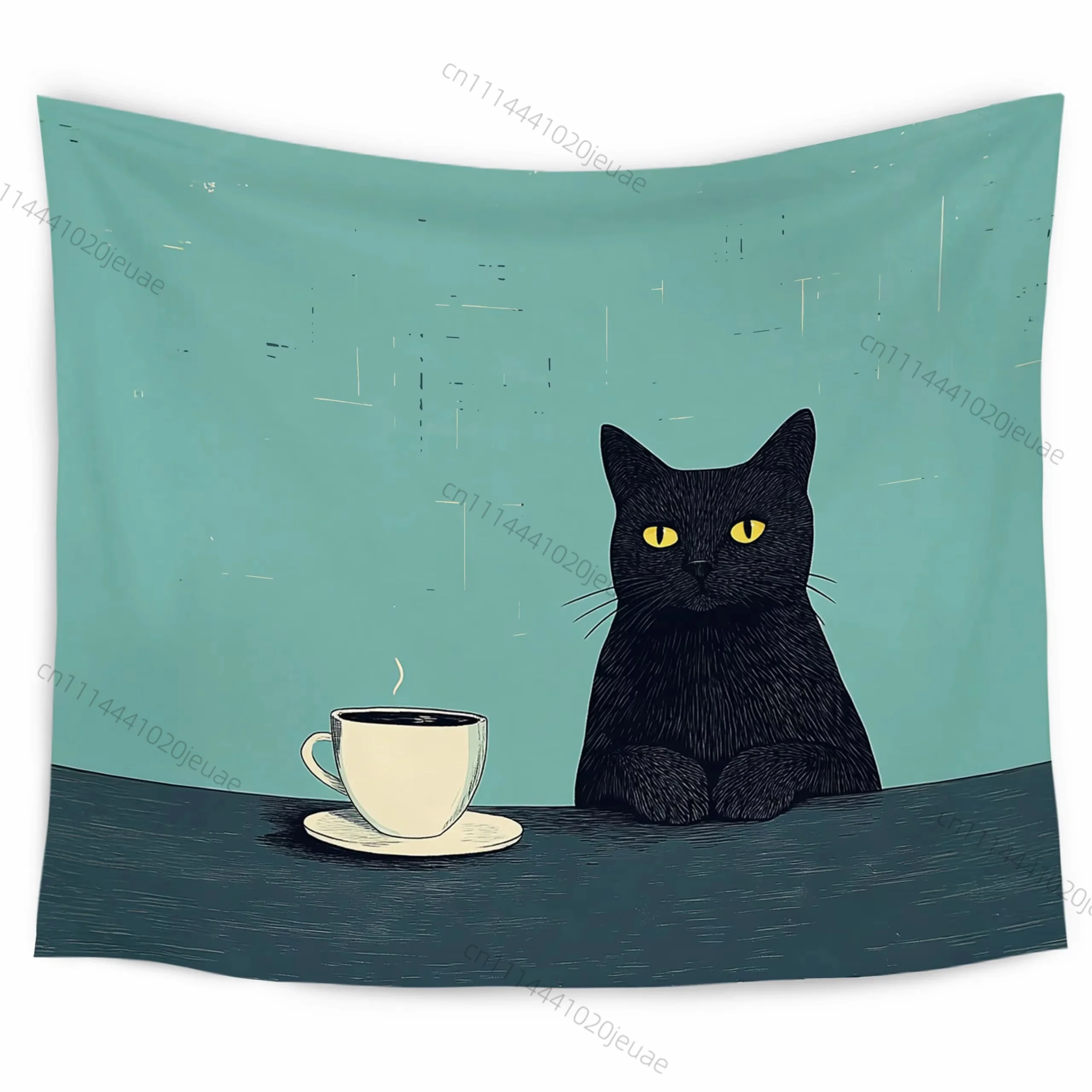 Leichte Luxus-Wandteppiche, Frühlingsgarten, schwarze Katze, Wandteppiche, Vintage-Stil, florale Katze, Schlafzimmer, Wohnzimmer, Büro, Dekoration, Hintergrundstoff