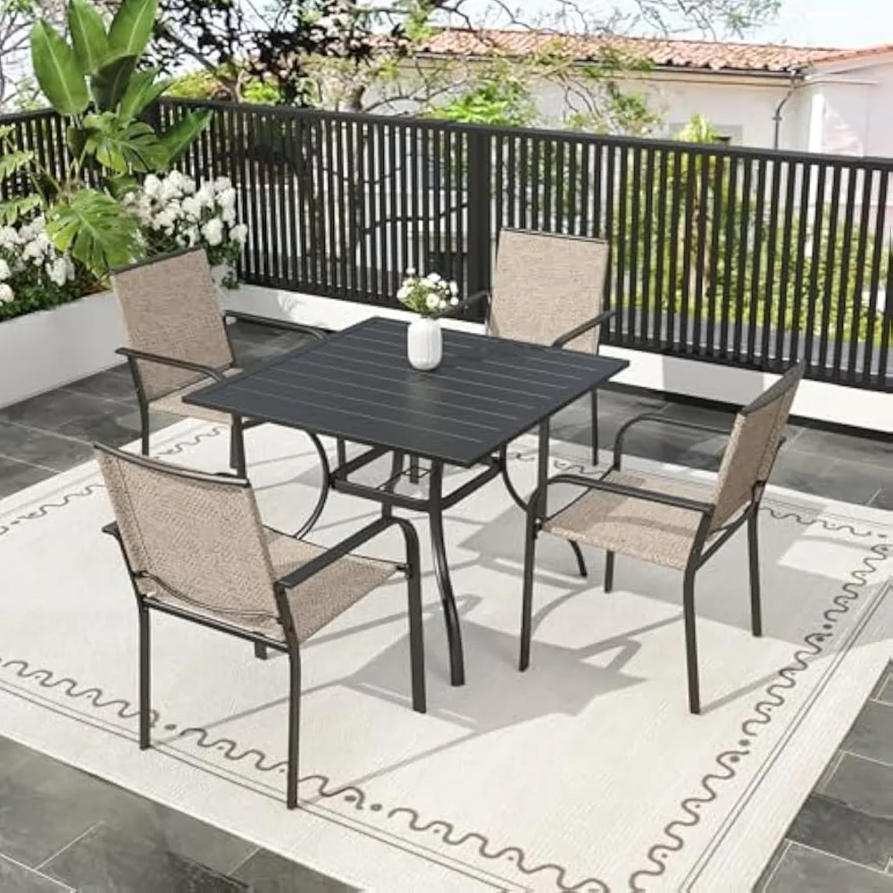 

Anumutig 5-Piece Outdoor Dining Set, 35‘’Square Table with 4 Stackable Patio Chairs, All Weather Frame Furniture Set - Beige