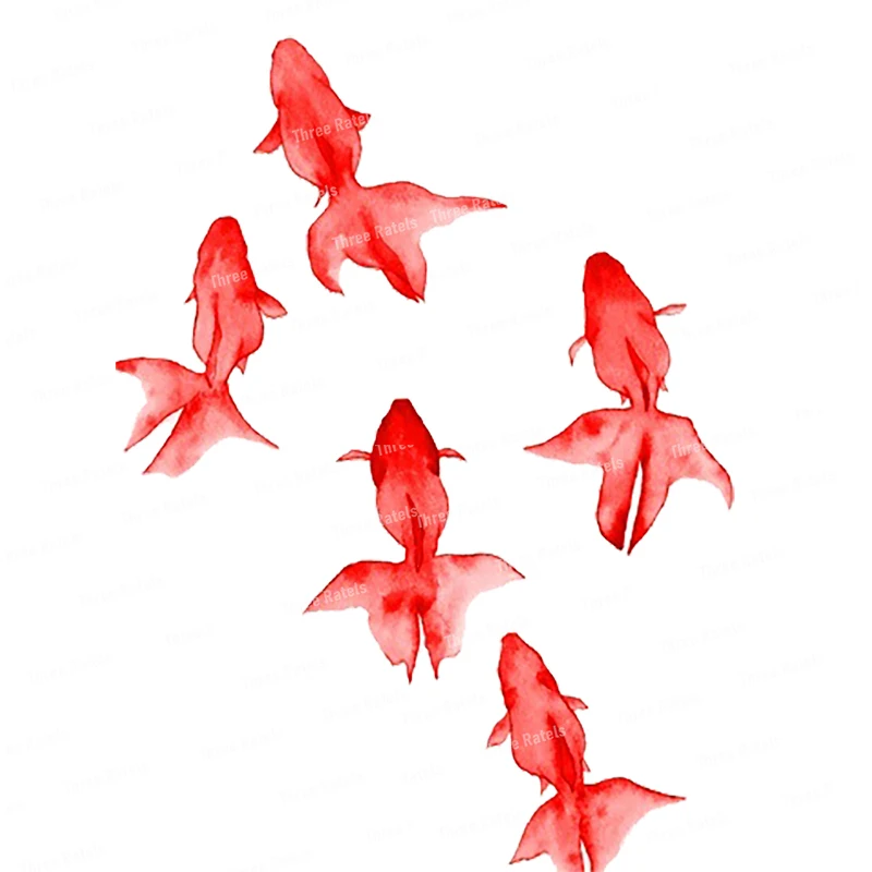 Three Ratels QL29 Hand-painted ink goldfish casual pastoral style art wall sticker waterproof toilet sticker