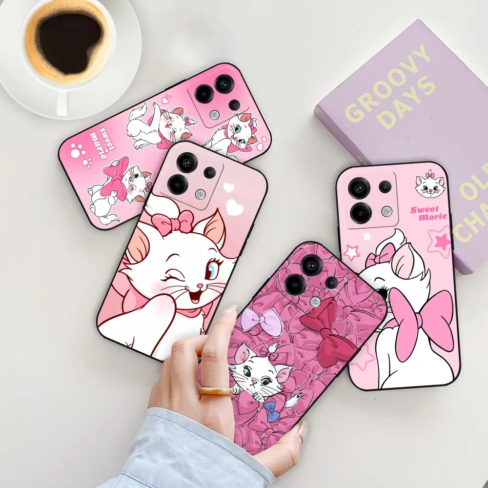 Disney Marie Cat Cute Cat Phone Case For Redmi Note 13 12 11 10 ProPlus 12S 11S 11T 11E 10S 9 9S 8 8T 7 Pro Max Black Soft Cover