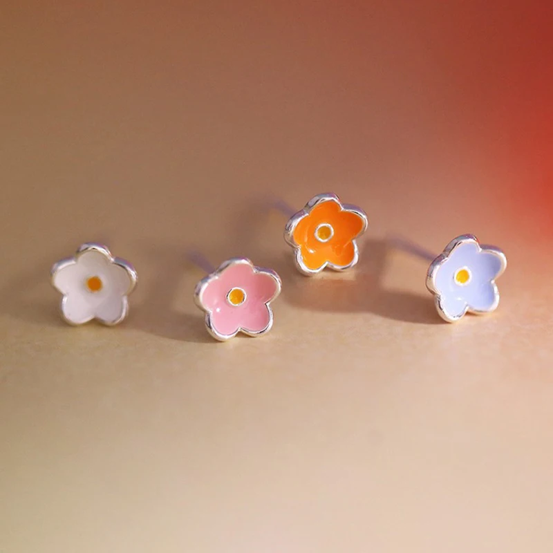 

Настоящее серебро 925 пробы, циркон, эмаль, цветок, мини-серьги-гвоздики с растениями для женщин, классические ювелирные изделия, легкие роскошные аксессуары