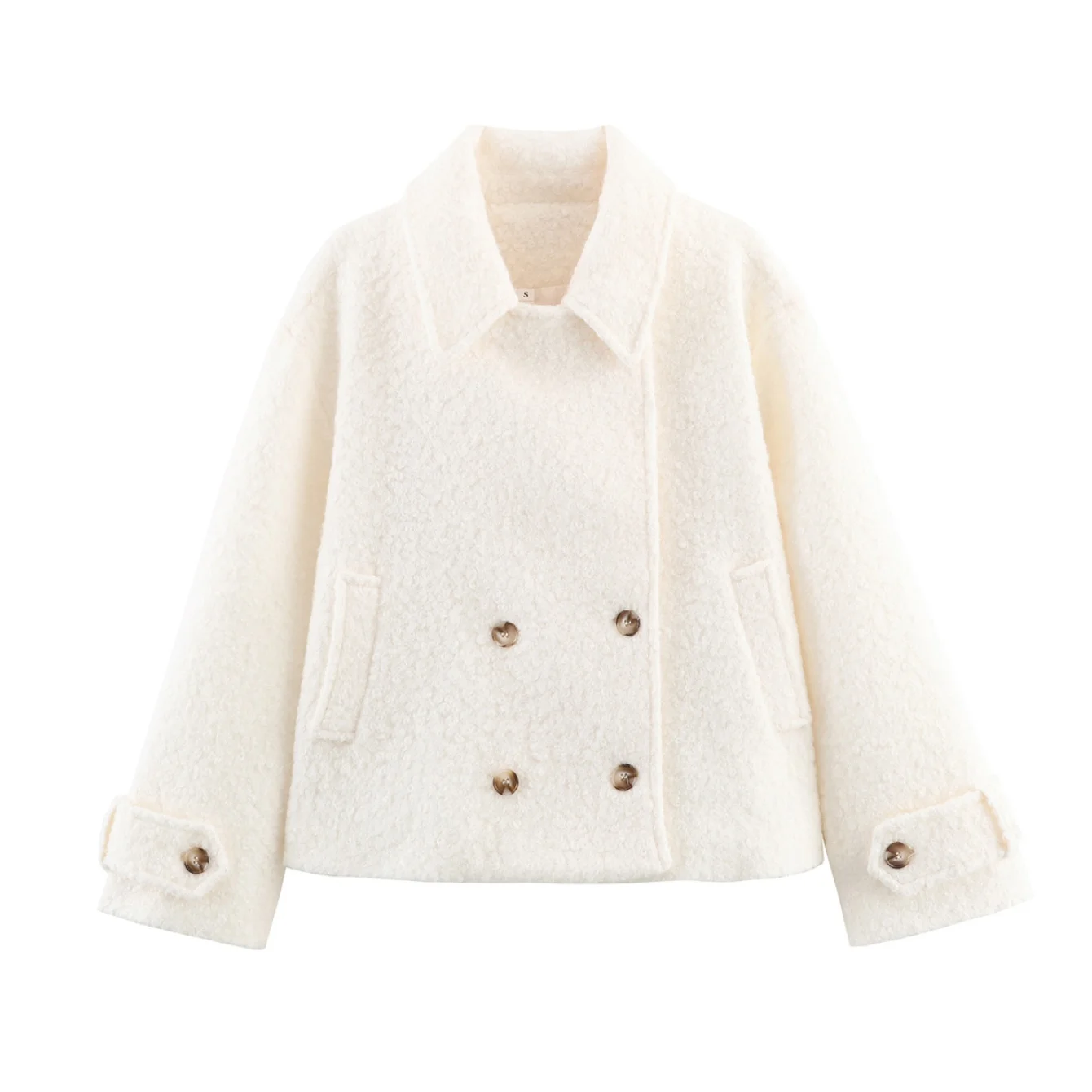 

Women's Short Loop Pile Woolen Fleece Coat Autumn Winter Female Double-Breasted Turn-Down Collar Commuter Warm Outwear Jacket