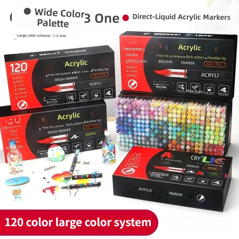 

120 color acrylic paint pen marking brush head paint marking for rock painting, wooden canvas, stone DIY graffiti art craft