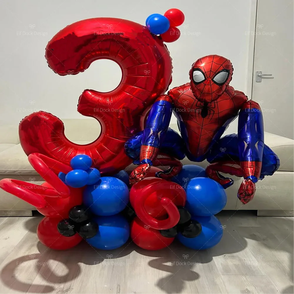 Juego de globos para fiesta temática de Spiderman, personajes de dibujos animados de Anime, rojo, Digital, 1-9, globo de aluminio, decoración para fiesta de cumpleaños para niños, Baby Shower