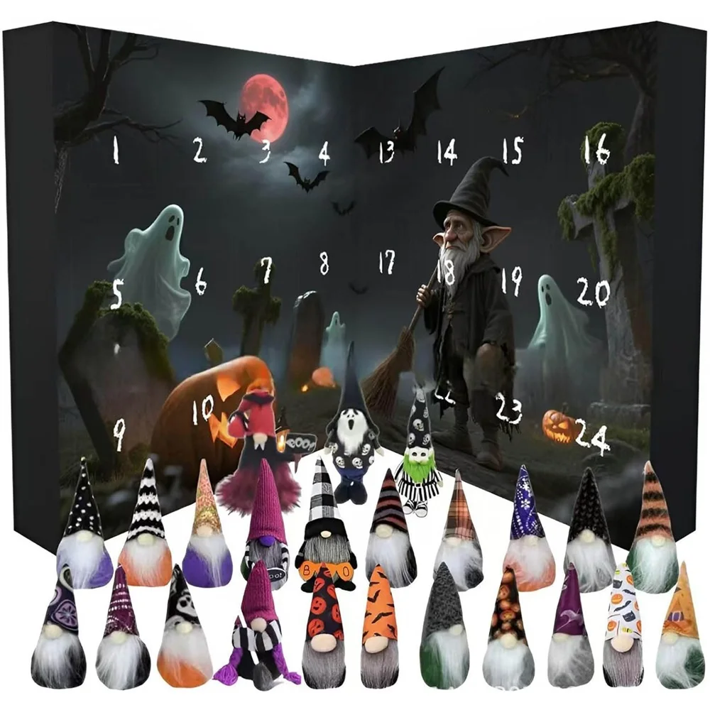 

2025 Halloween Gnome Countdown Calendar Advent Set Surprise Toys Set Halloween Countdown Calendar with 24 Collectible
