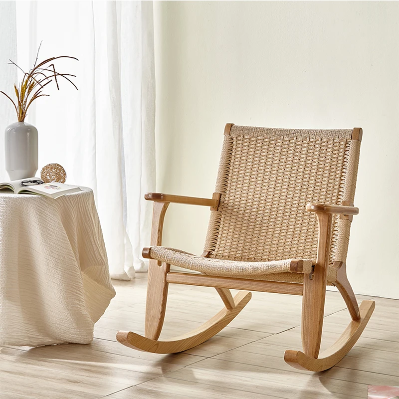 Rocking chair simple solid wood leisure chair ash lazy chair single sofa home getaway chair