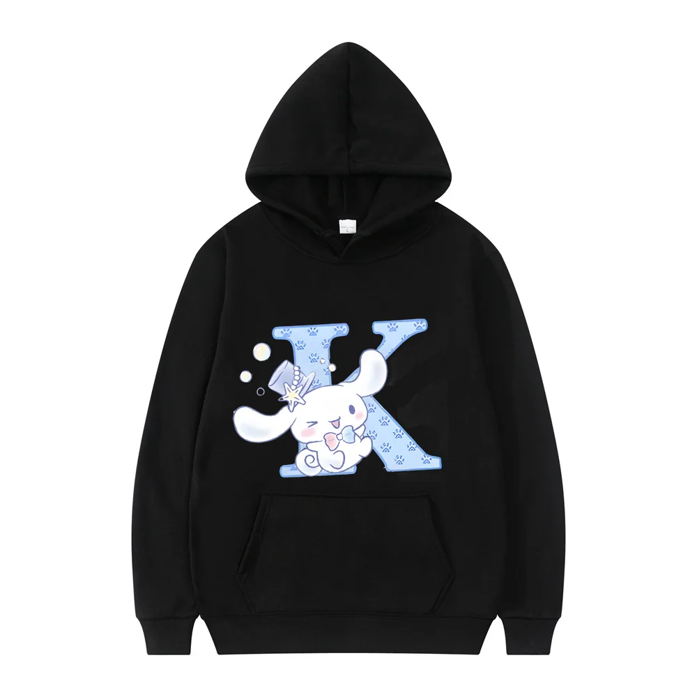 Sanrio Cinna moroll Frau und Männer schwarze Hoodies Brief a b c d Sweatshirts Kleidung Kawaii Pullover Anime Cartoons Casual Tops