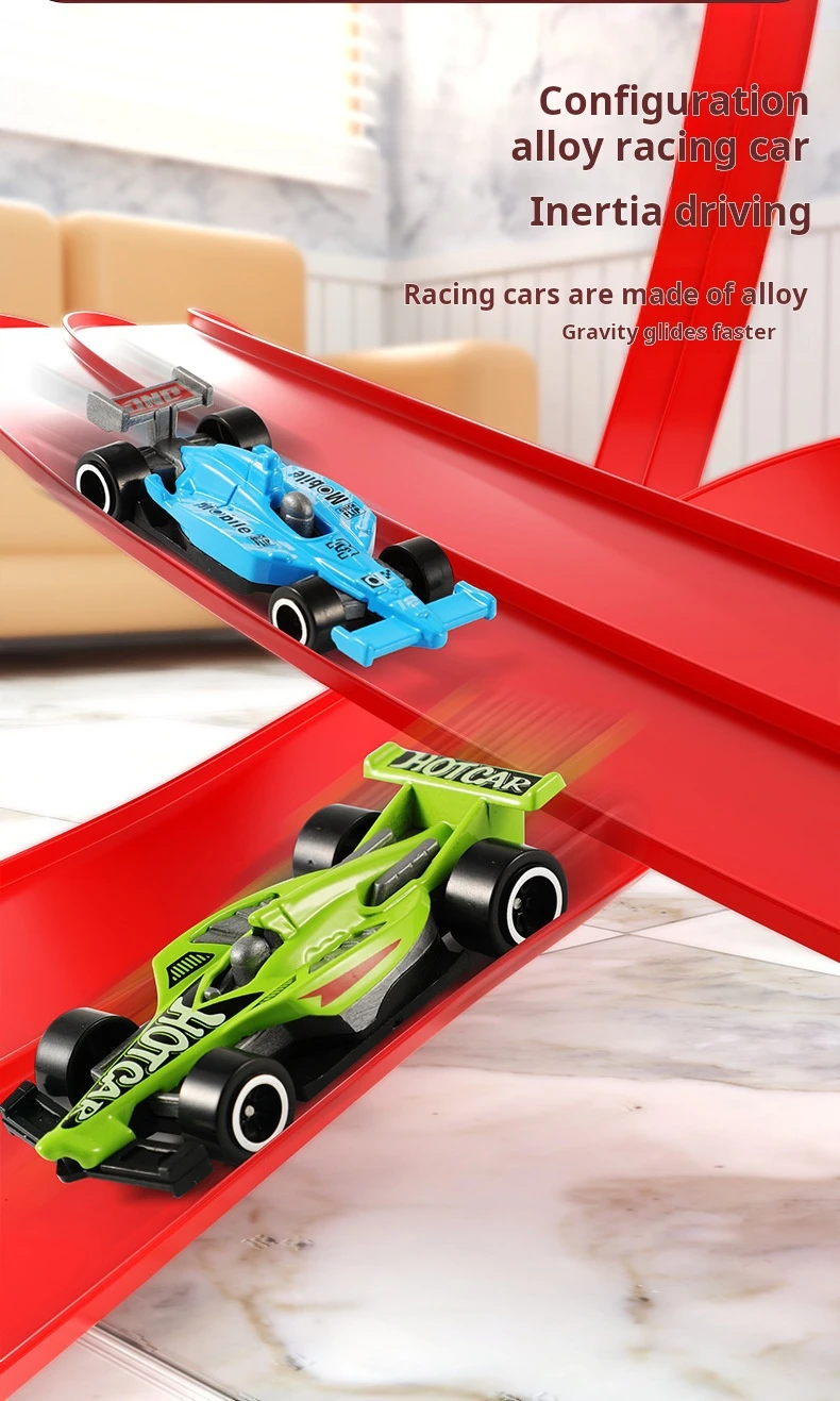 Flexible Rennstrecke Kinderspielzeug DIY Doppelspur Rennwagen Rampe Kompatibel 1/64 Autos Tragbarer Rolls Up Boy Weihnachtsgeschenk – Detail 4