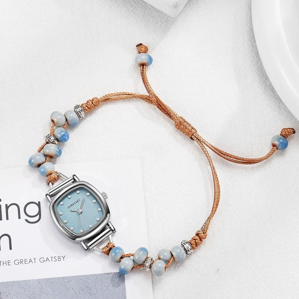 New Weaving Beaded Quartz Wristwatches Casual Rhinestone Electronic Watch Simple Wrist Watches Women