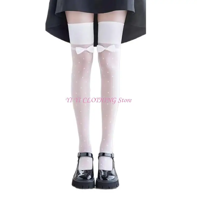 

N5KF Women Thigh High Stockings Waves Point Over The Knee Highs Socks Silk Stocking