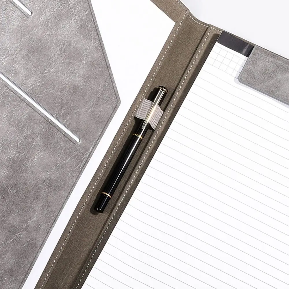 Multifunctional A4 Conference Folder File Storage Vintage Clipboard Leather File Folders with Magnetic Clip Portable